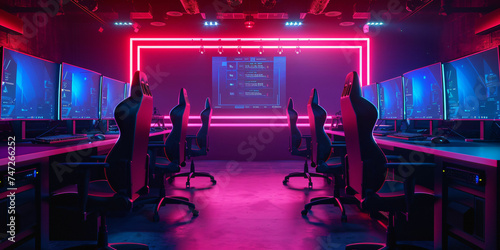 gaming room e-sports neon glowing banner for competition photo