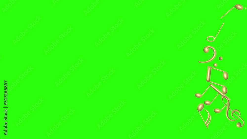 Musical notes signs elements, gold textured, on green screen chroma key animation Musical notes signs elements, gold textured, on green screen chroma key animation