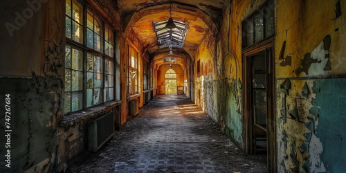 Abandoned Asylum  Dilapidated Buildings with Broken Windows and Haunting Silence