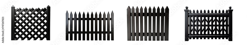 set of modern iron barrier, gate or fence isolated on white background, PNG, cutout, or clipping path