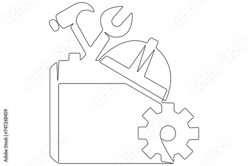 Labour day continuous one line art drawing repair use tool icon service center symbol 
