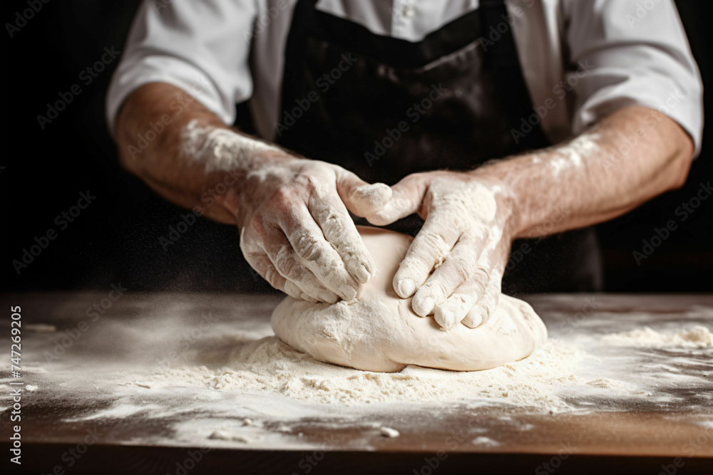 A baker kneads dough