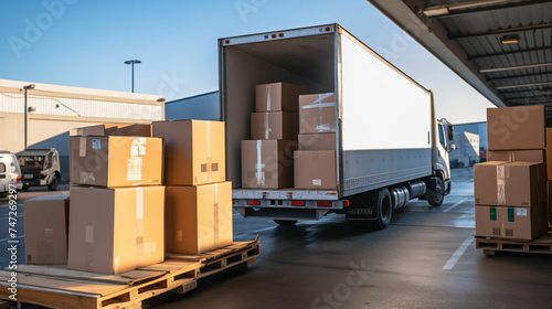 box package loaded truck logistic cargo shipping concept