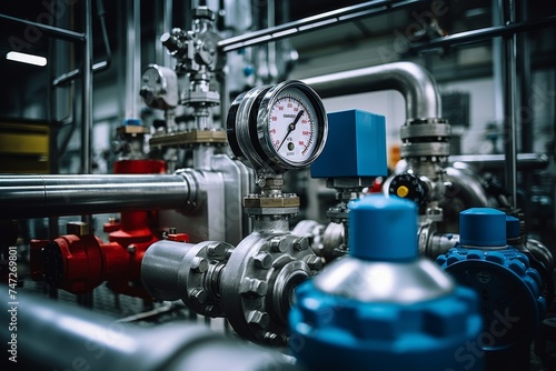 An Essential Safety Device in Factories: The Pressure Relief Valve Amidst Pipes and Gauges