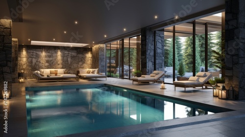 Modern light interior swimming pool room