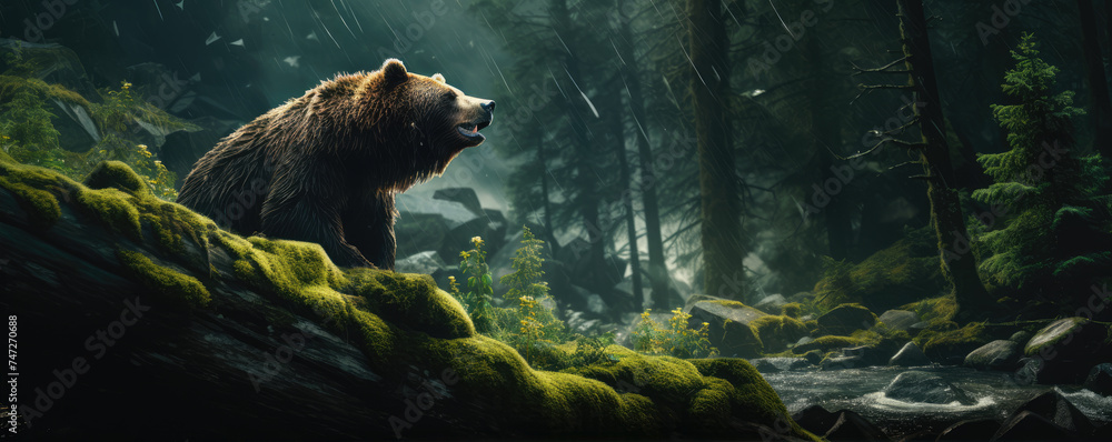 Grizzly bear in natural habitat. - obrazy, fototapety, plakaty 