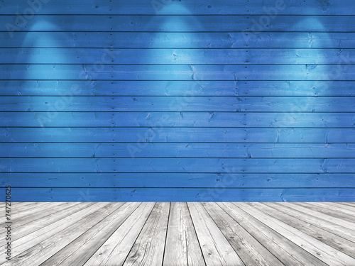 Wood blue background room with the floor