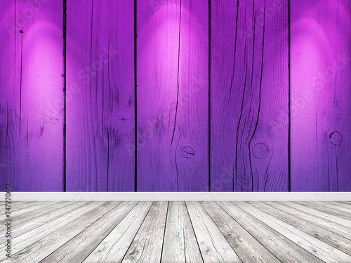 Purple wooden wall and floor in empty room