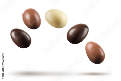 Chocolate easter eggs isolated on white background.