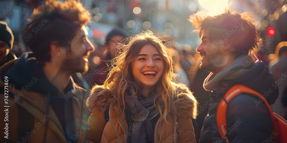 Diverse group of people laughing and embracing in a lively street scene. Concept Street Photography, Group Portraits, Candid Moments, Urban Life, Diverse Community Diverse group of people laughing and embracing in a lively street scene. Concept Street Photography, Group Portraits, Candid Moments, Urban Life, Diverse Community
