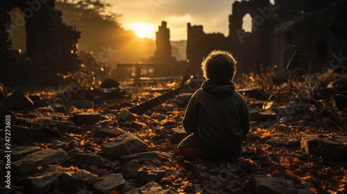 Solitary child ruins at, a symbol hope amidstolation