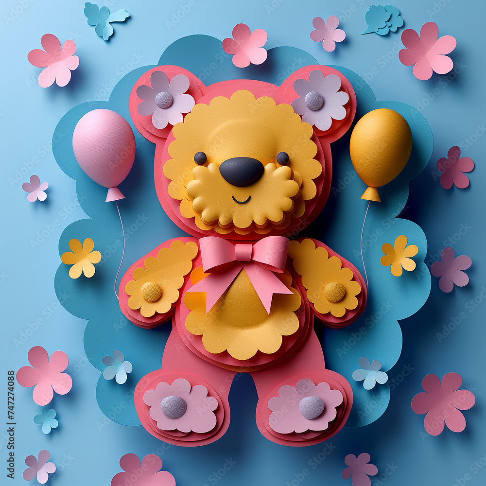 teddy bear with flowers very colorful, art teddy bear with flowers very colorful, art