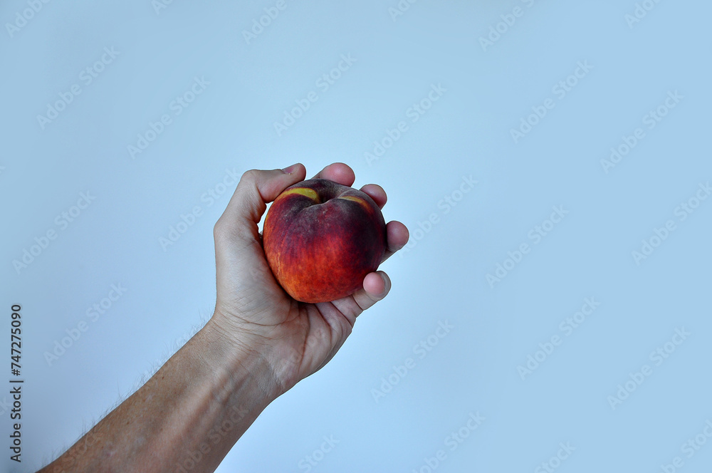 Mão Segurando Pessego Fruta Deliciosa Stock Photo Adobe Stock