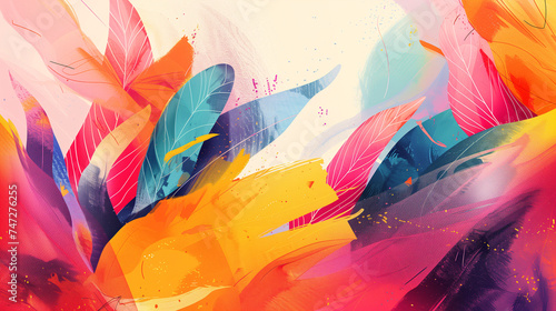 Abstract background inspired by the theme of summer, incorporating vibrant colors, dynamic shapes, and playful elements   photo