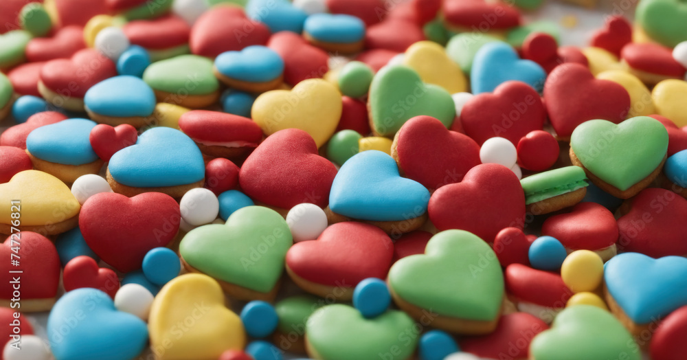 Colorful sprinkles in the shape of hearts, perfect for decorating Valentine's Day cakes and desserts. Colorful sprinkles in the shape of hearts, perfect for decorating Valentine's Day cakes and desserts.