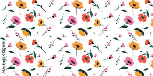 Seamless vector floral pattern with grass ornament. doodle