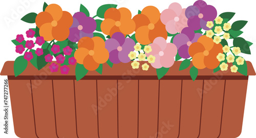 プランターに入ったカラフルなパンジーのイラスト