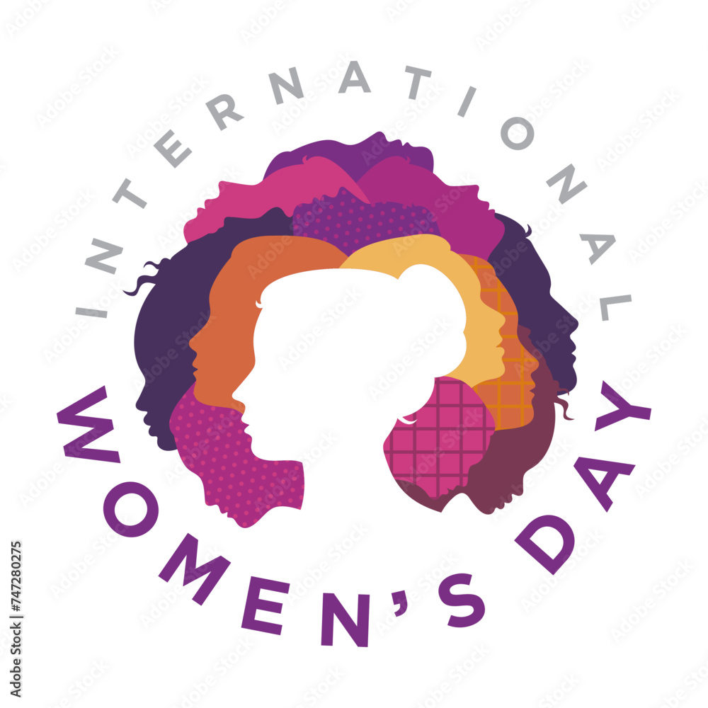 International Women's day social media post, template, IWD, logo, poster, banner, card, vector, silhouette, design for Women's day wishes, greeting card, flyer, 8 March, isolated on white background