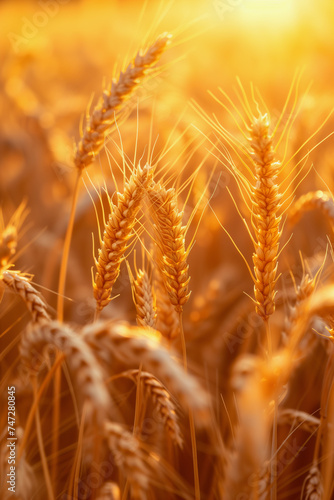 a group of large ears of wheat is shown in close up, in the style of light gold and light amber