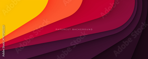 Papercut layers background with orange and purple decorative design vector