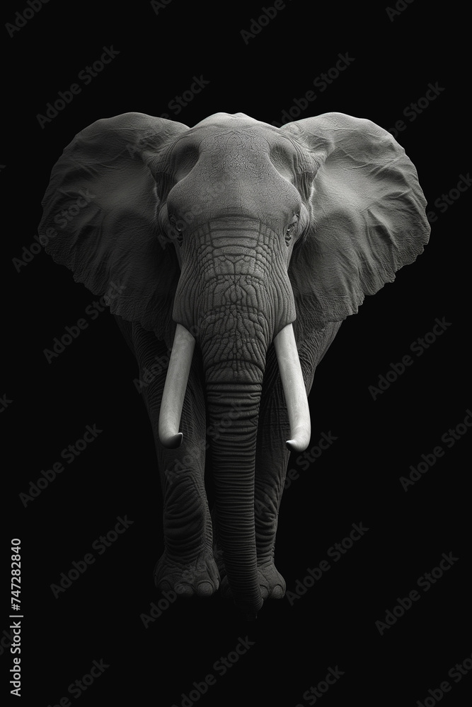 elephant portrait on black and white background