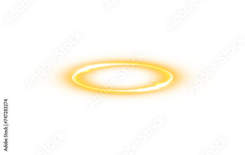 Three dimensional shiny golden nimbus. Golden halo angel ring. Light realistic halo, angel ring, Saint aureole symbol. Magic fantasy portal. Futuristic teleport. Light effect. PNG. 