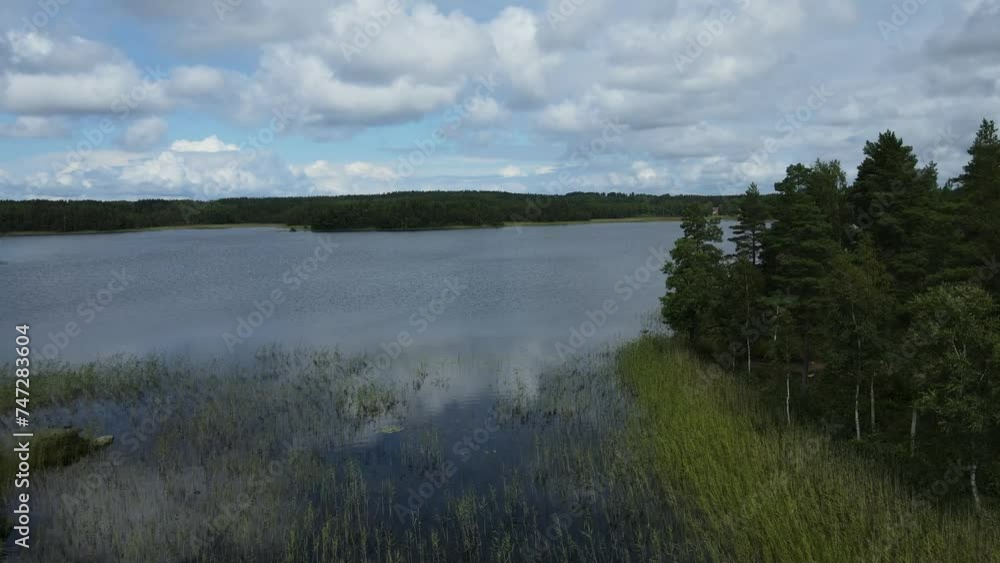 Drone flight over a Swedish forested seascape Drone flight over a Swedish forested seascape