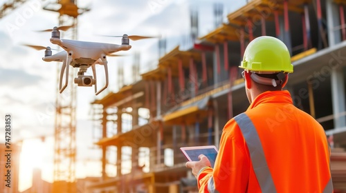 the implementation of drones in construction for tasks like surveying, monitoring, and inspiration photo