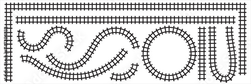 Railway Line, Rails Symbol, Train Tracks Sign, Railroad Pictogram, Railway Track Silhouette.  Vector illustration.