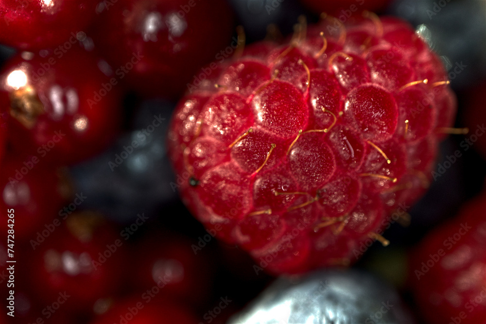 Close-up of raspberries, currants, and blueberries from Italy Close-up of raspberries, currants, and blueberries from Italy