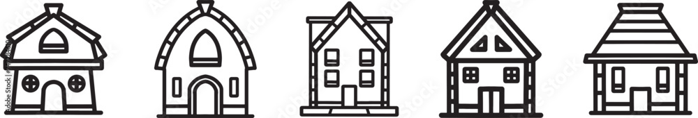 illustration of building residence set on black illustration of building residence set on black