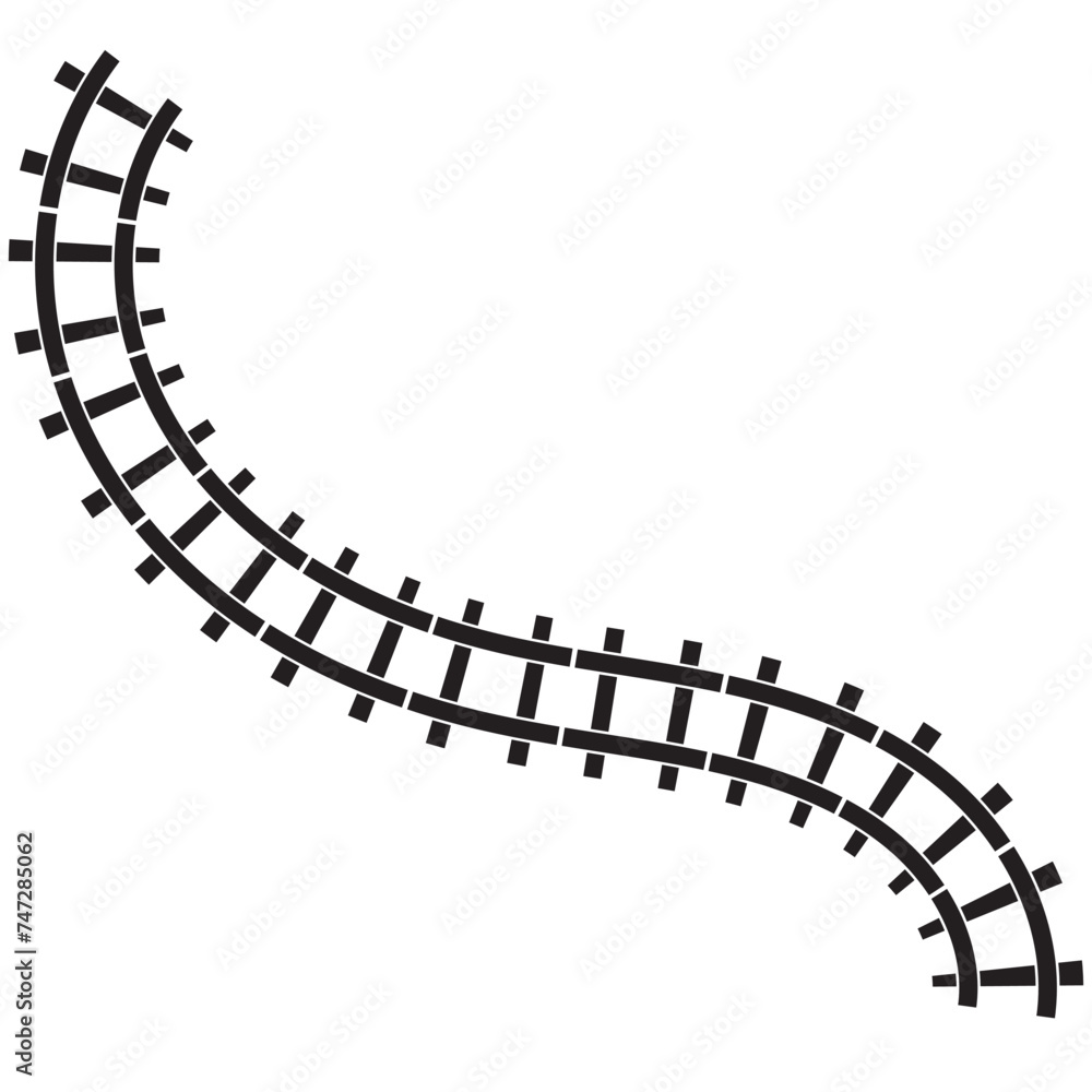 Fototapeta premium Railway Line, Rails Symbol, Train Tracks Sign, Railroad Pictogram, Railway Track Silhouette. Vector illustration.