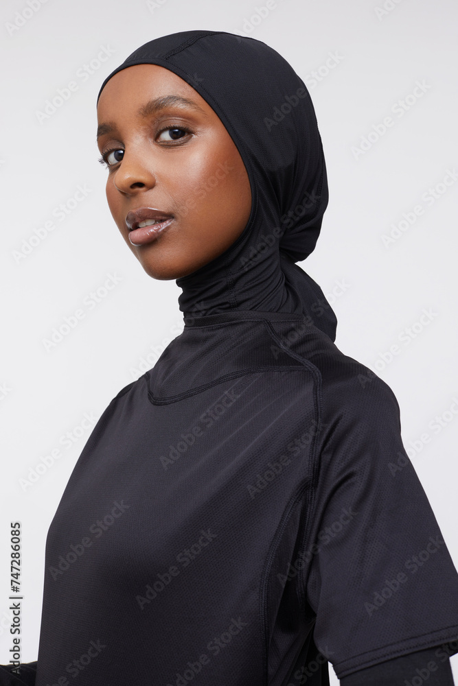 Studio portrait of young woman in hijab Studio portrait of young woman in hijab