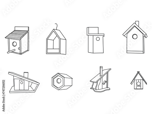 Bird home icon set,bird house set, or bird house or nest set line art vector.
