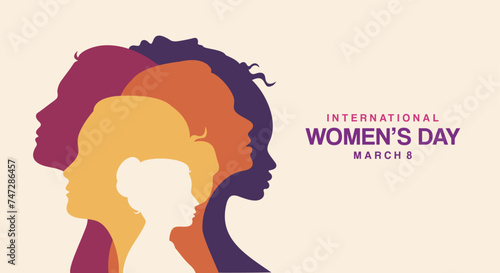 Happy International Women's Day, banner, poster, card, logo, vector, silhouette, illustration, template design for IWD, Women's day wishes, greeting card, web, flyer, social media post, 8th March