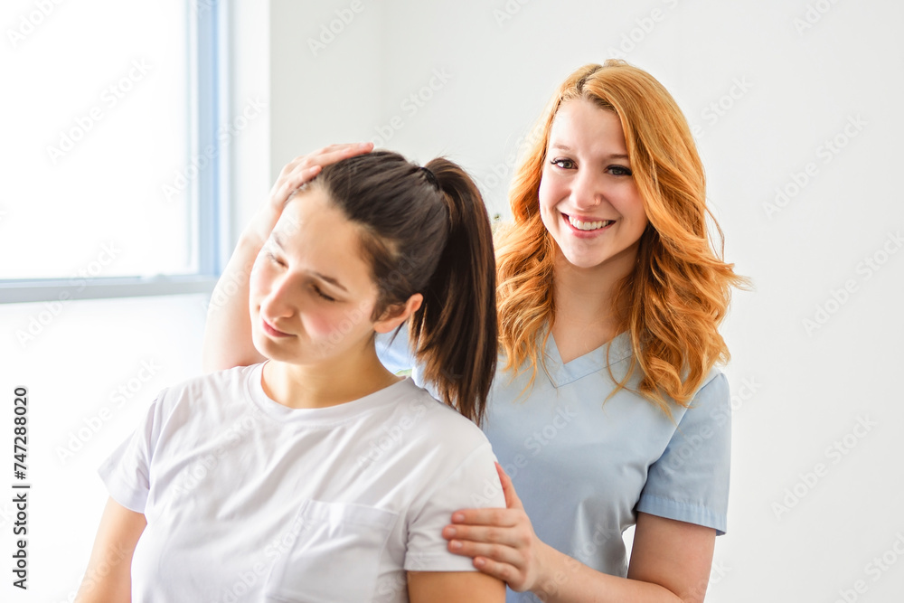 Modern rehabilitation physiotherapy at work with client Modern rehabilitation physiotherapy at work with client