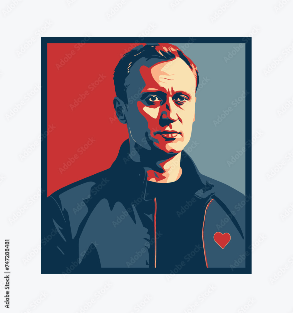 Vector Alexei Navalny wearing a jacket with a heart symbol on the chest