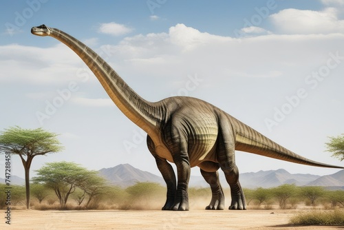 a high quality stock photograph of a Brachiosaurus dinosaur full body