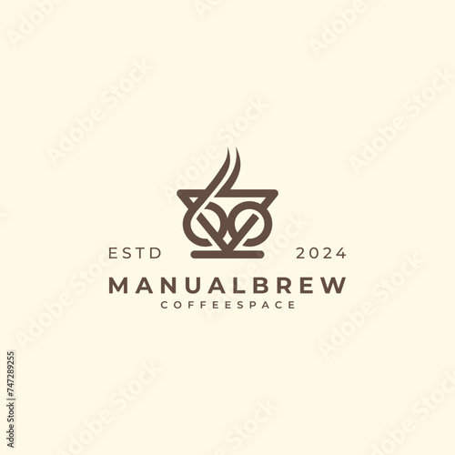 contemporary coffee shop logo with v60 device, manual brewing photo
