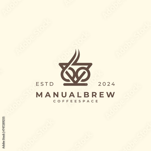 contemporary coffee shop logo with v60 device, manual brewing