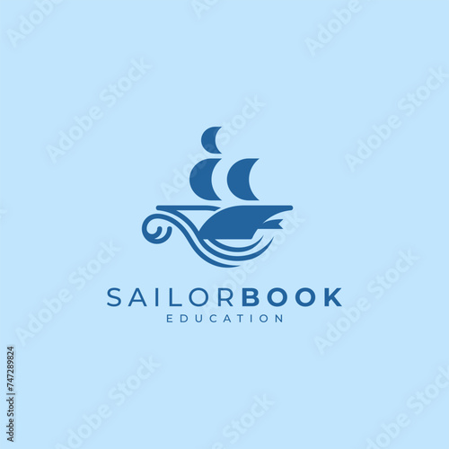 sailboat and book for sailing education logo