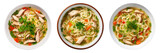 Set of chicken and vegetable noodle soup on a transparent background.