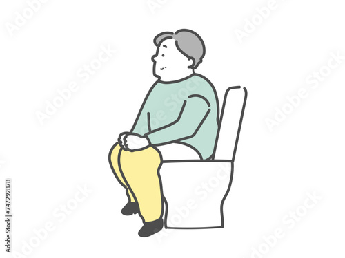 排泄中の高齢男性　介護イラスト