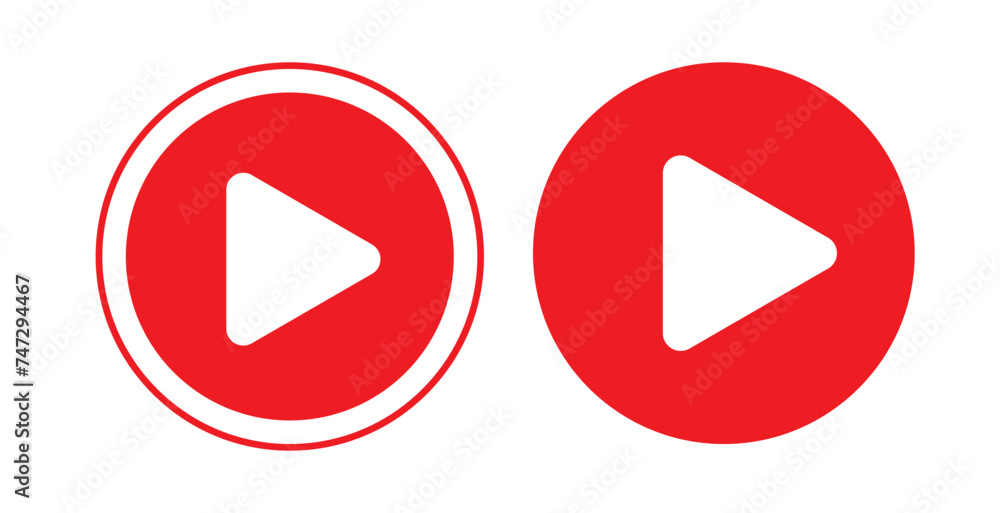 Red YouTube play button, set YouTube video and music icon. A triangle within a circle is a media player symbol.Video and audio multimedia reproduction. Isolated vector illustration on white background Red YouTube play button, set YouTube video and music icon. A triangle within a circle is a media player symbol.Video and audio multimedia reproduction. Isolated vector illustration on white background