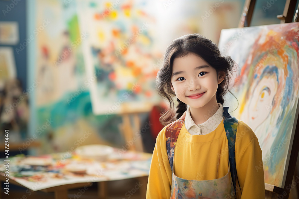 Child painting in the kindergarten art classes school generative AI Child painting in the kindergarten art classes school generative AI