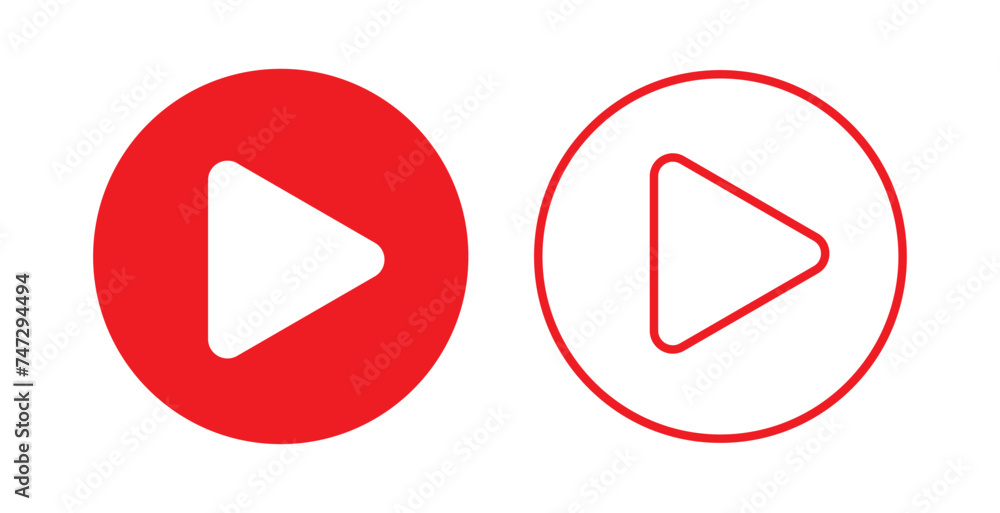 Play button icon vector in red circle. Streaming video symbol, eps10 Play button icon vector in red circle. Streaming video symbol, eps10