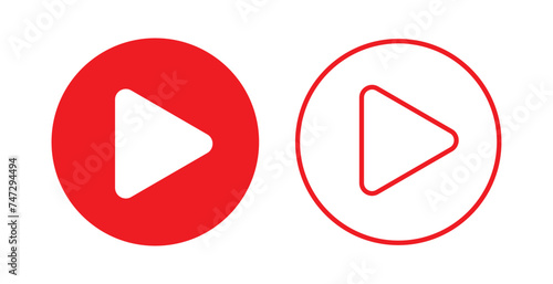Play button icon vector in red circle. Streaming video symbol, eps10