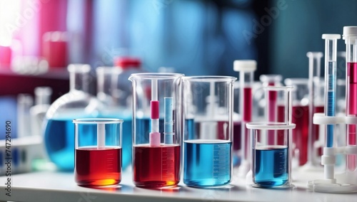 Analysis in laboratory with blood sample or DNA test, Medical innovation for chemical experiment with liquid mixture in test tube project in laboratory