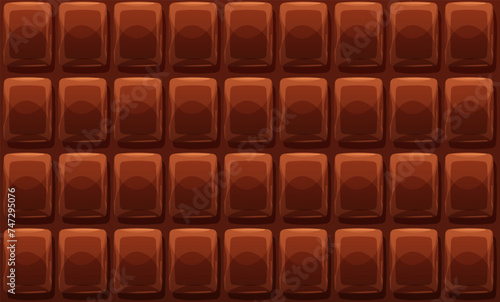Chocolate bar texture. Milk choco tablet seamless pattern, lot tile cocoa fondant geometric block chocolates candy sugar temptation, background modern wallpaper vector illustration