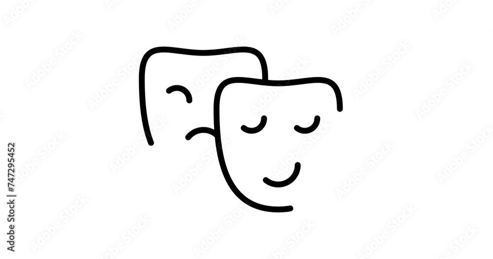 theater masks animated outline icon on white background. theater masks 4k video animation for web, mobile and ui design theater masks animated outline icon on white background. theater masks 4k video animation for web, mobile and ui design
